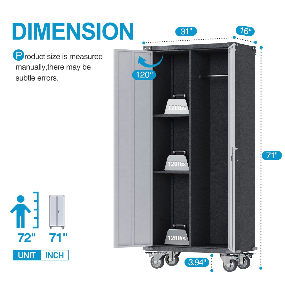 Metal Rolling Storage Cabinet with Hanging Rod S223