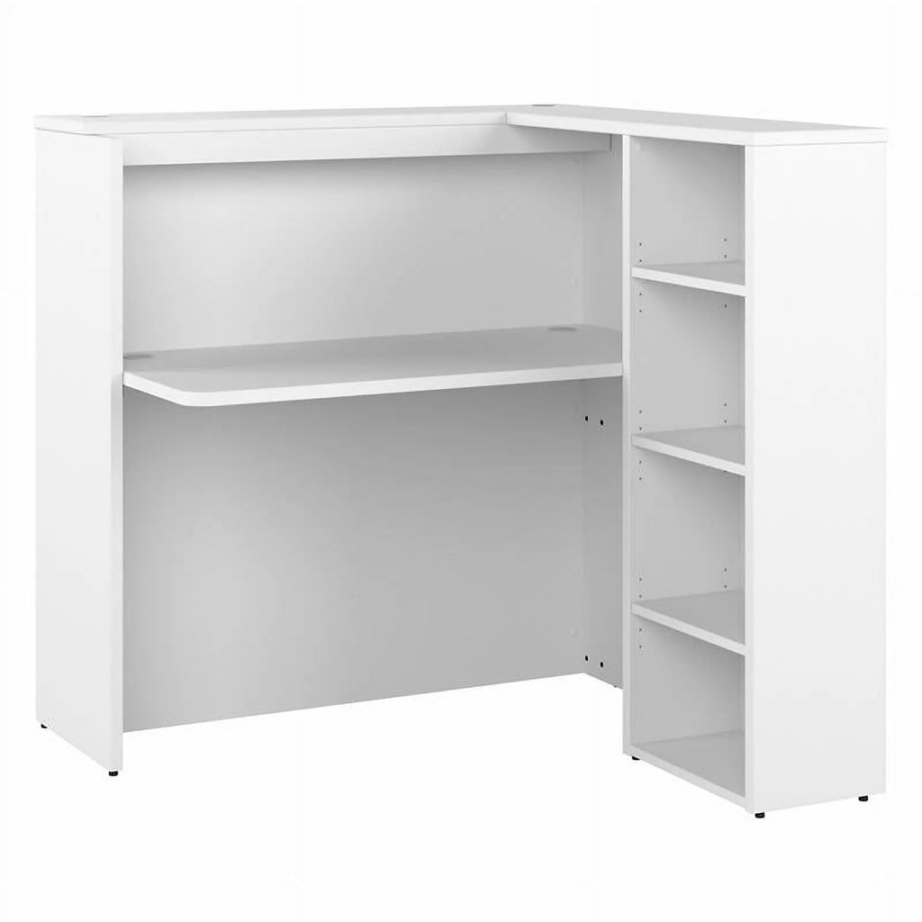 White Engineered Wood Reception Desk with Shelves O76354