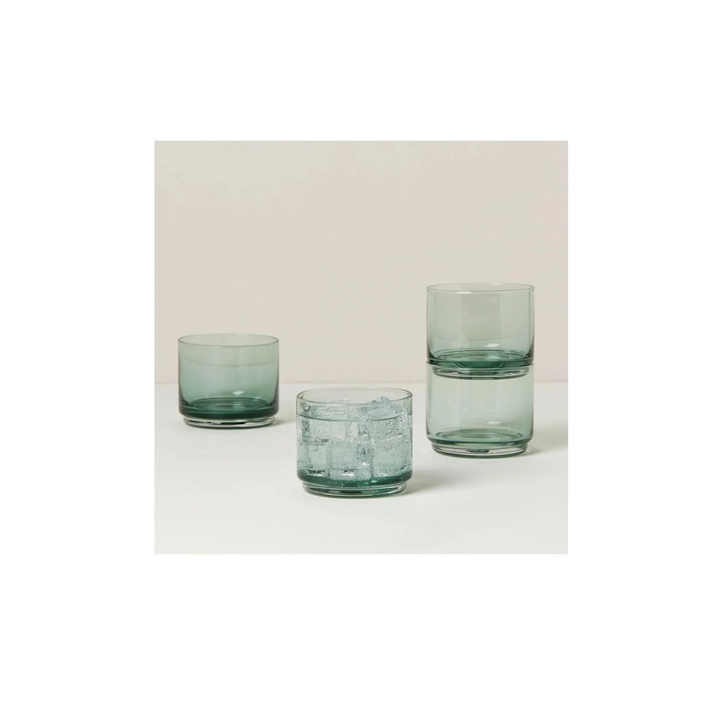 Green 9 oz Stackable Short Glasses Set of 4 V542970