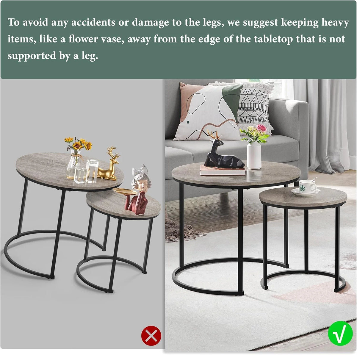Set of 2 Round Wooden Metal Nesting Coffee Table Z650254