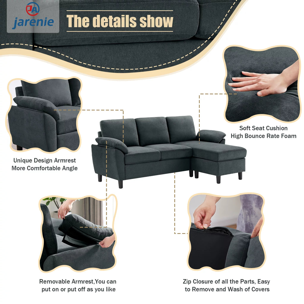 Modern Fabric L-Shaped Sectional Sofa with Chaise C45670
