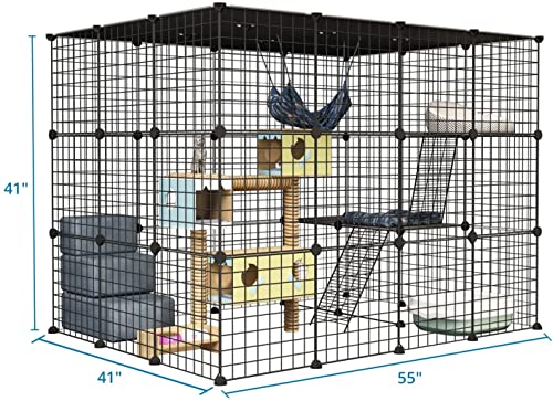 Outdoor Cat Cages Enclosure with Enter Door, 55.1Lx41.3Wx41.3H Cat House Playpen H209270
