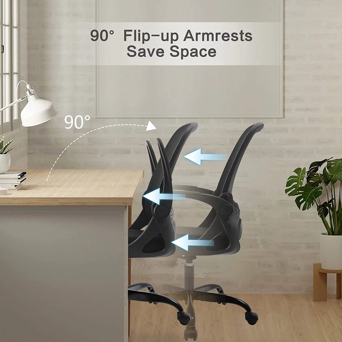 Black Ergonomic Mesh Office Chair with Flip-up Armrests L8525