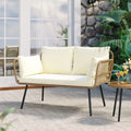 Wicker Loveseat Sofa with Beige Cushions B1358