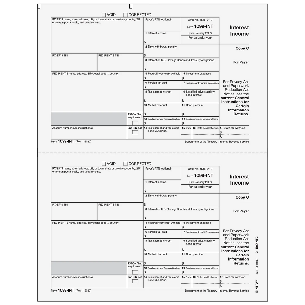 IRS Approved Tax Forms, 100/Pk K66862