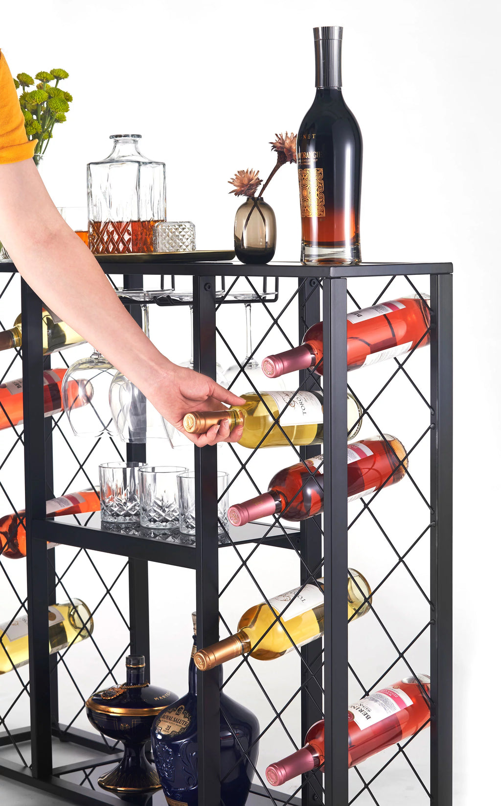 Black 34 Bottle Wine Rack Console I28226