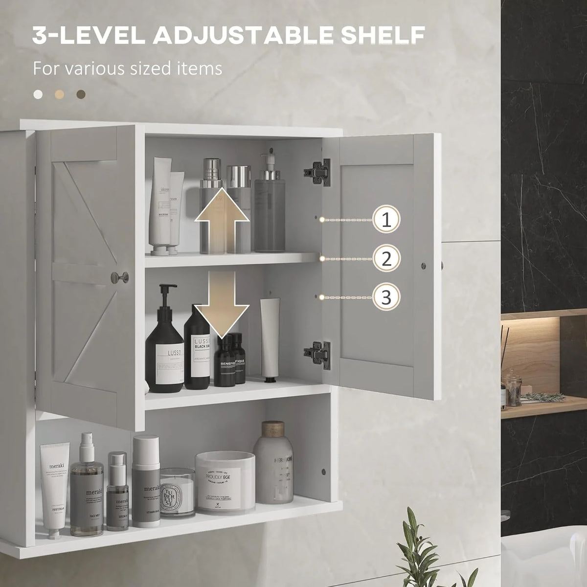 White Wall Mounted Bathroom Cabinet with Adjustable Shelf Q68006