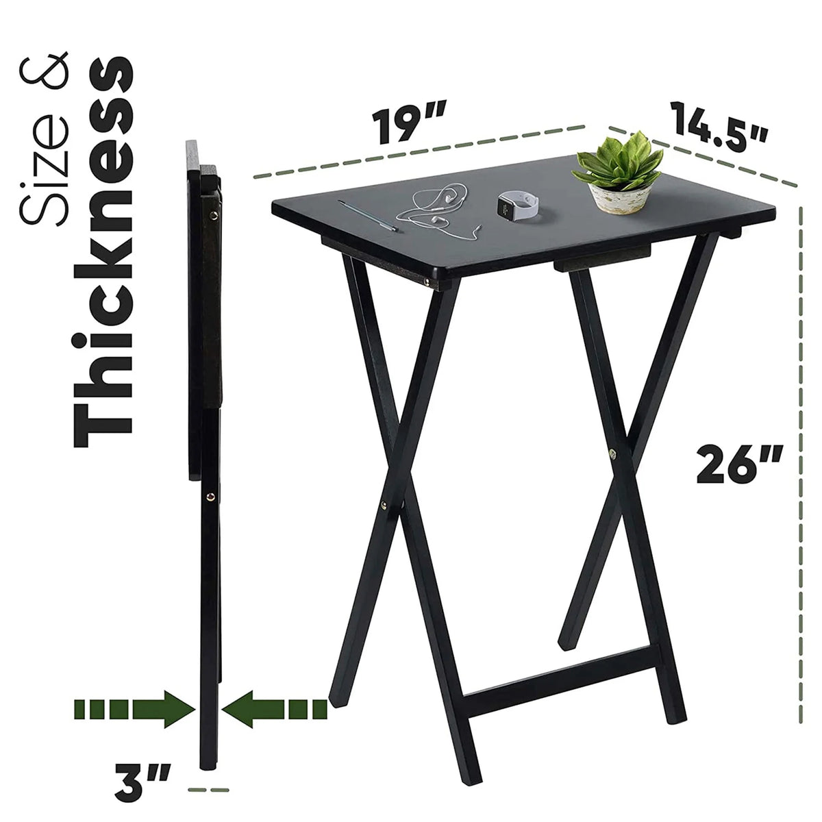 Black 5 Piece Set Folding TV Tray Tables with Storage Rack Q2583