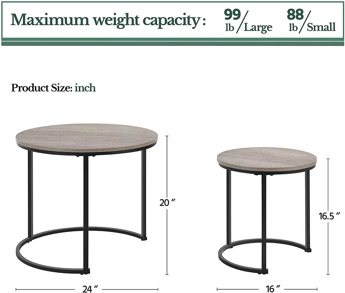 Set of 2 Round Wooden Metal Nesting Coffee Table Z650254
