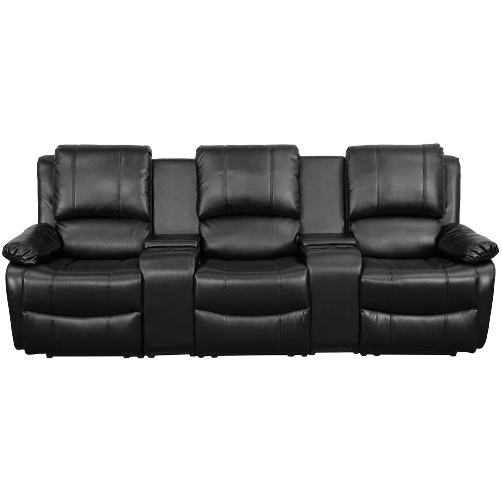 Black 3-Seat Reclining Theater Seating with Cup Holders H264