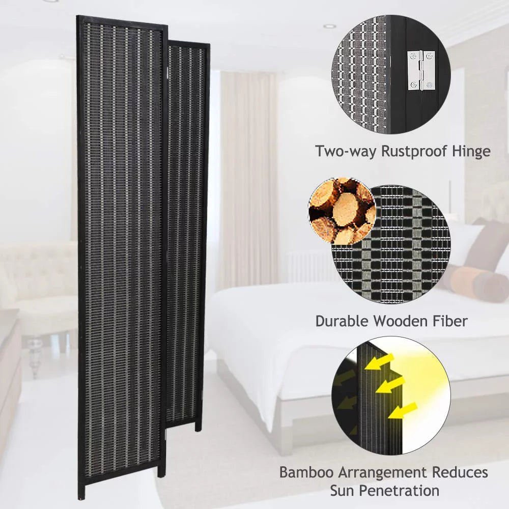 Black 4 Panel Folding Bamboo Room Divider J845
