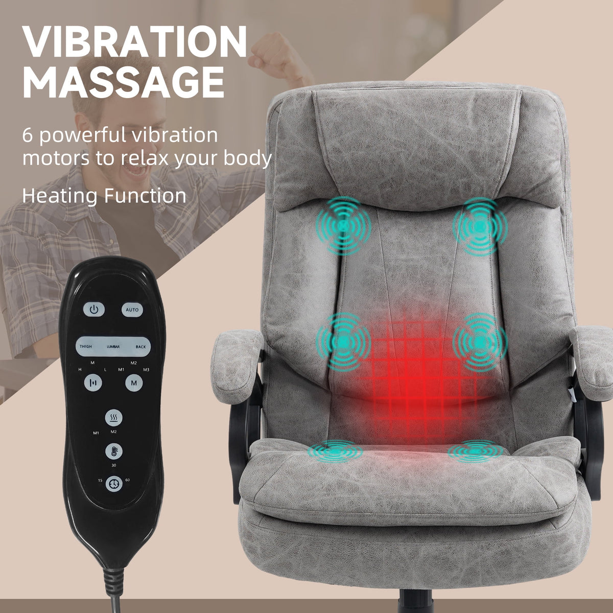 Gray Vibration Massage Office Chair with Heat V8971