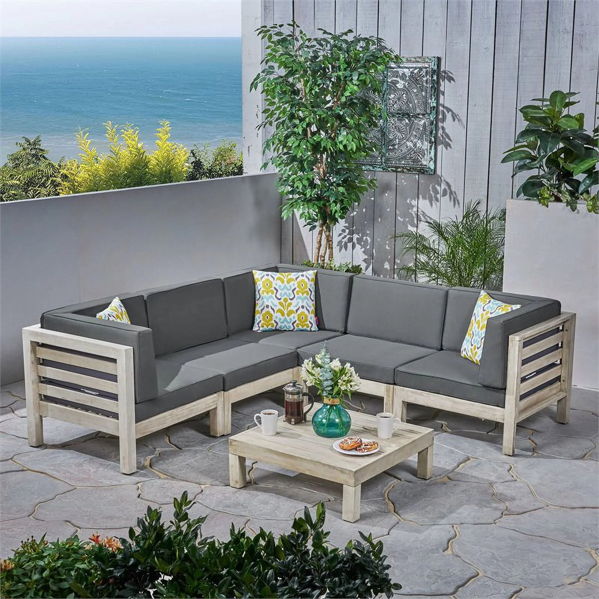 6pc V-Shaped Sectional Sofa Set with Cushion G83050