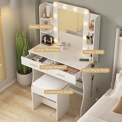 White Vanity Desk with Mirror and 2 Drawers O50864