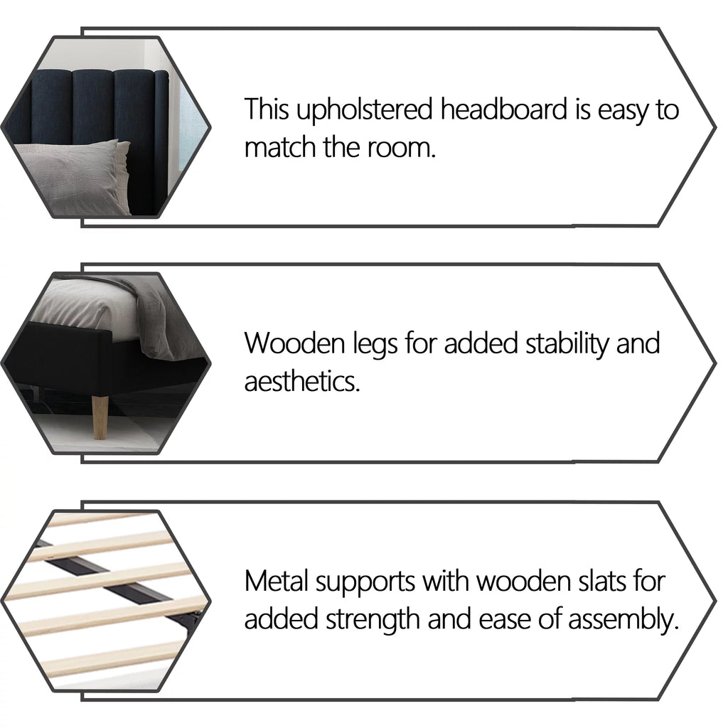 Queen Size Upholstered Platform Bed Frame Y4207