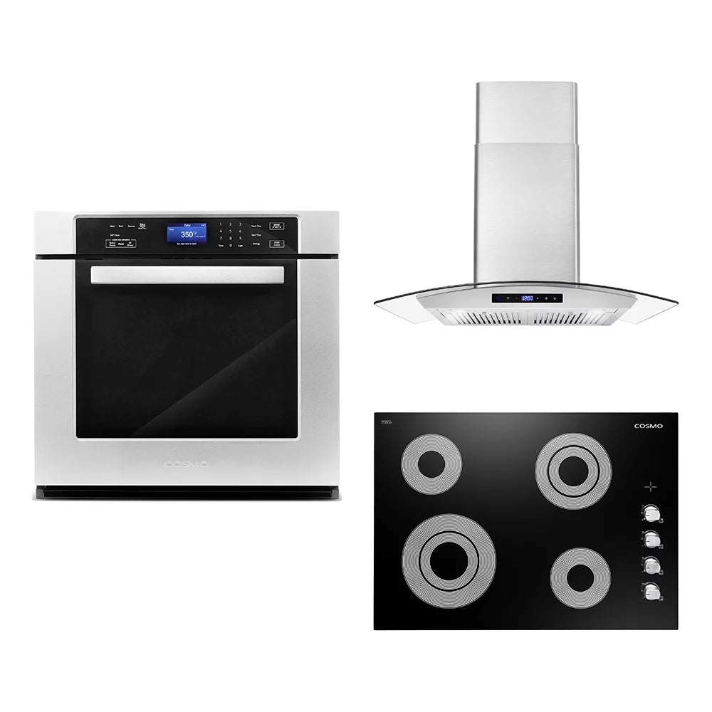 3 Piece Kitchen Appliance Package with Electric Cooktop Range Hood and Wall Oven M9664