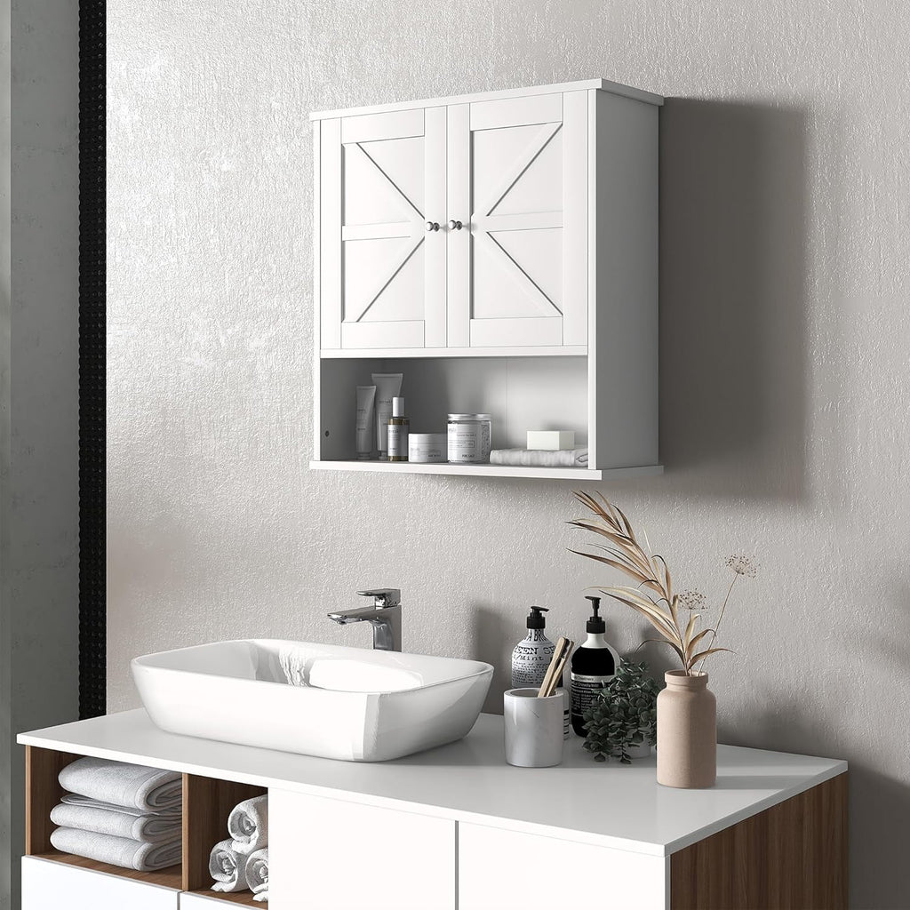 White Wall Mounted Bathroom Cabinet with Adjustable Shelf Q68006