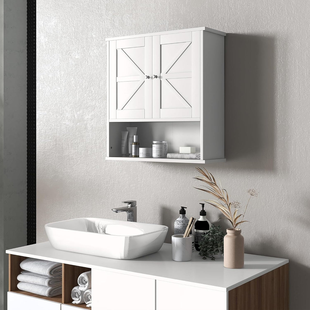 White Wall Mounted Bathroom Cabinet with Adjustable Shelf Q68006