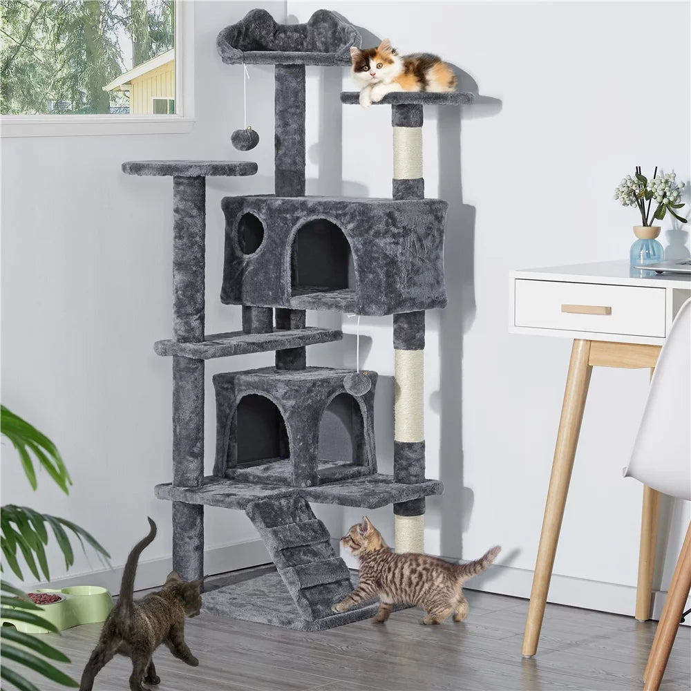 Dark Gray Cat Tree Condo with Scratching Post Tower M8915