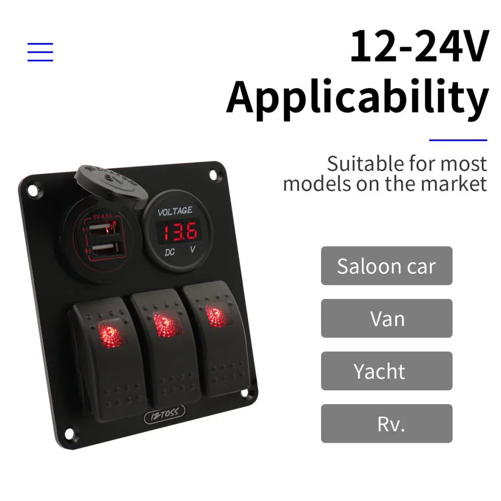 3 Gang Switch Panel with Digital Voltmeter X8871