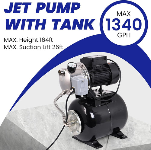 1.6HP Stainless Steel Shallow Well Pump with Pressure Tank I997