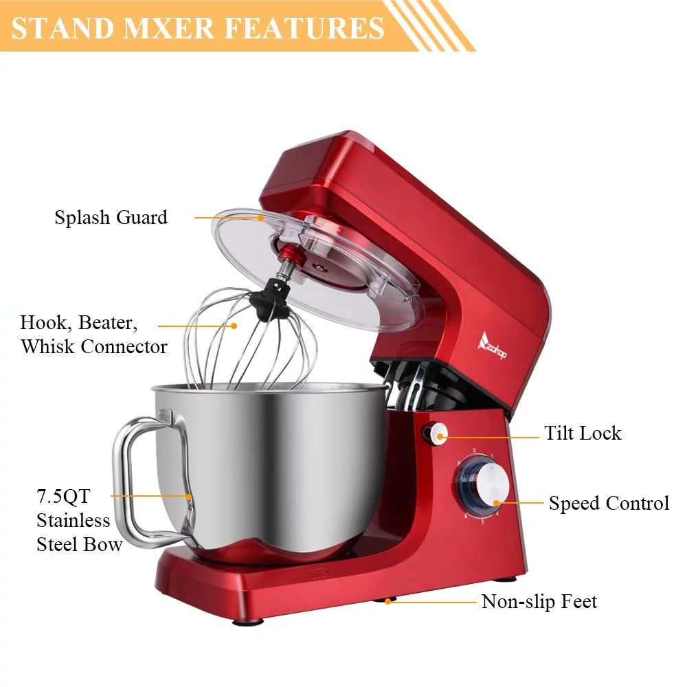 7.5QT 6-Speed Tilt-Head Electric Stand Mixer with Stainless Steel Bowl, Red H716031