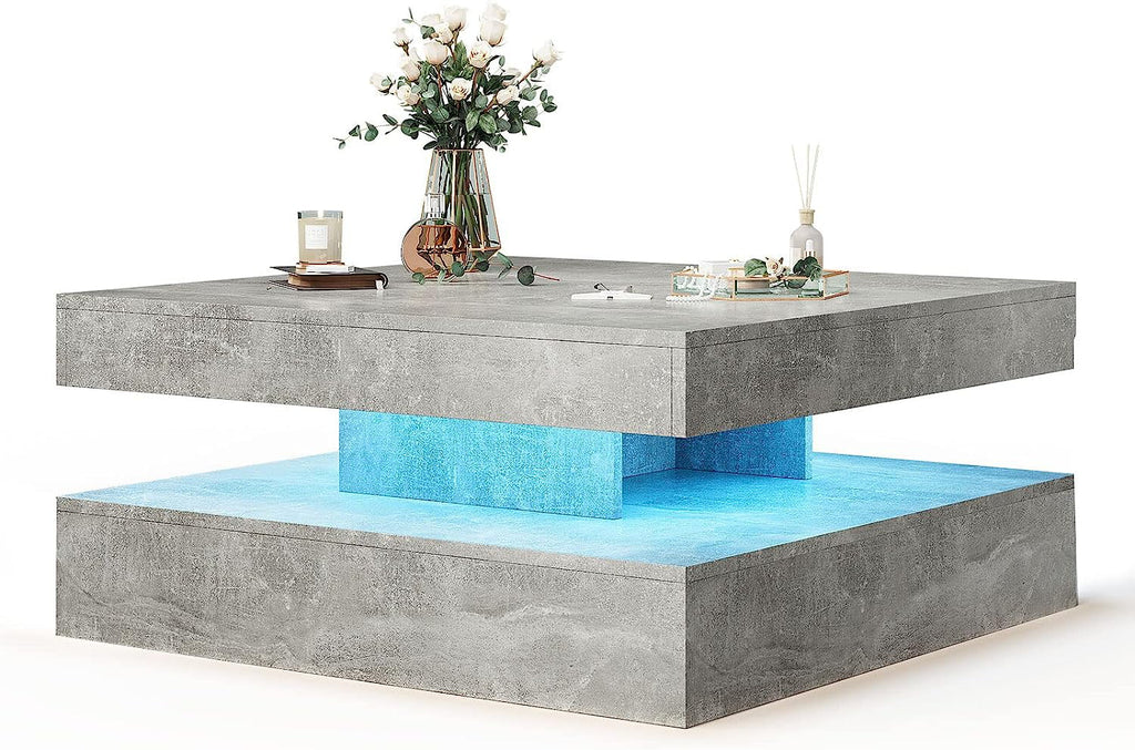 2 Tier Square LED Coffee Table with 16 RGB Lights U7374