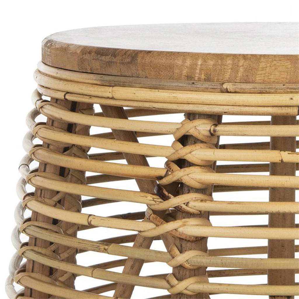 18" Round Rattan Accent End Table Set of 2 F124