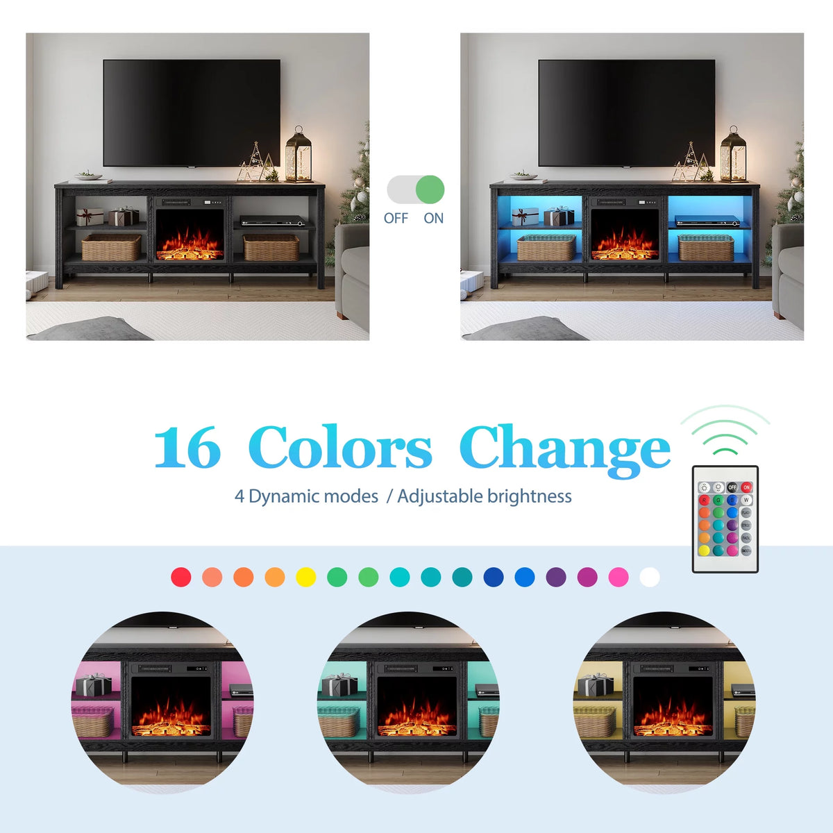 Black Fireplace TV Stand with LED Lights M6455