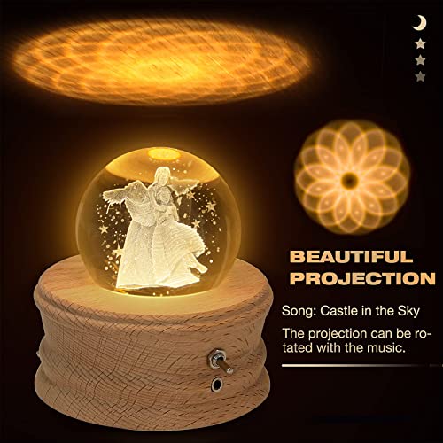 3D Crystal Ball Music Box with LED Light and Rotating Wooden Base L781