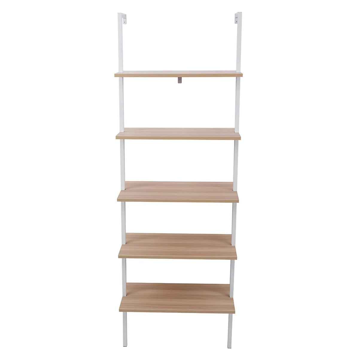 5-Shelf Wood Ladder Bookcase Walnut and White U6659