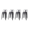 Black 24 inch Low Back Metal Barstool with Vegan Leather Seat, Set of 4 I6581