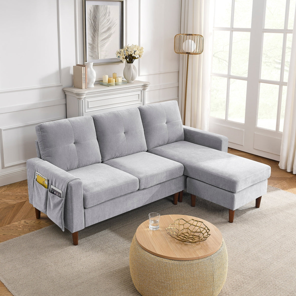 Light Grey Chenille Convertible Sectional Sofa A851501