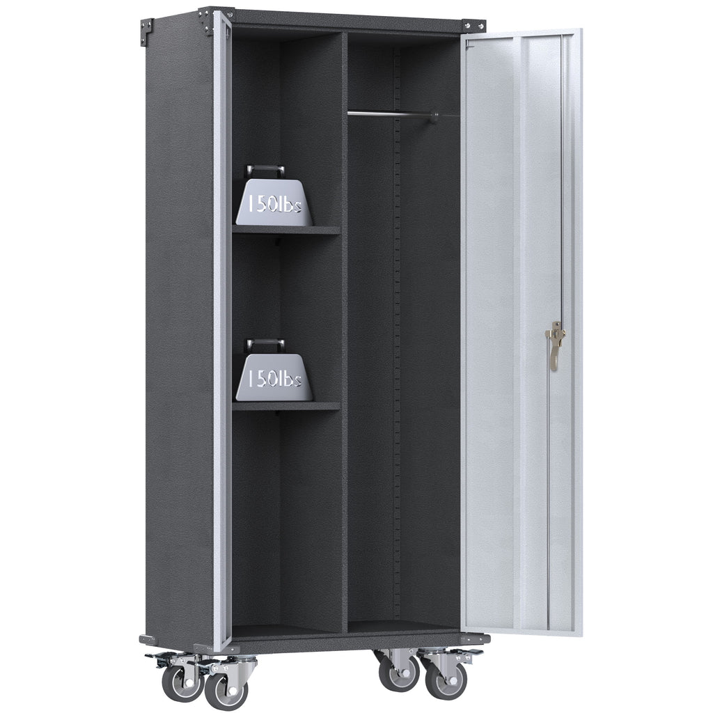 Metal Rolling Storage Cabinet with Hanging Rod S223