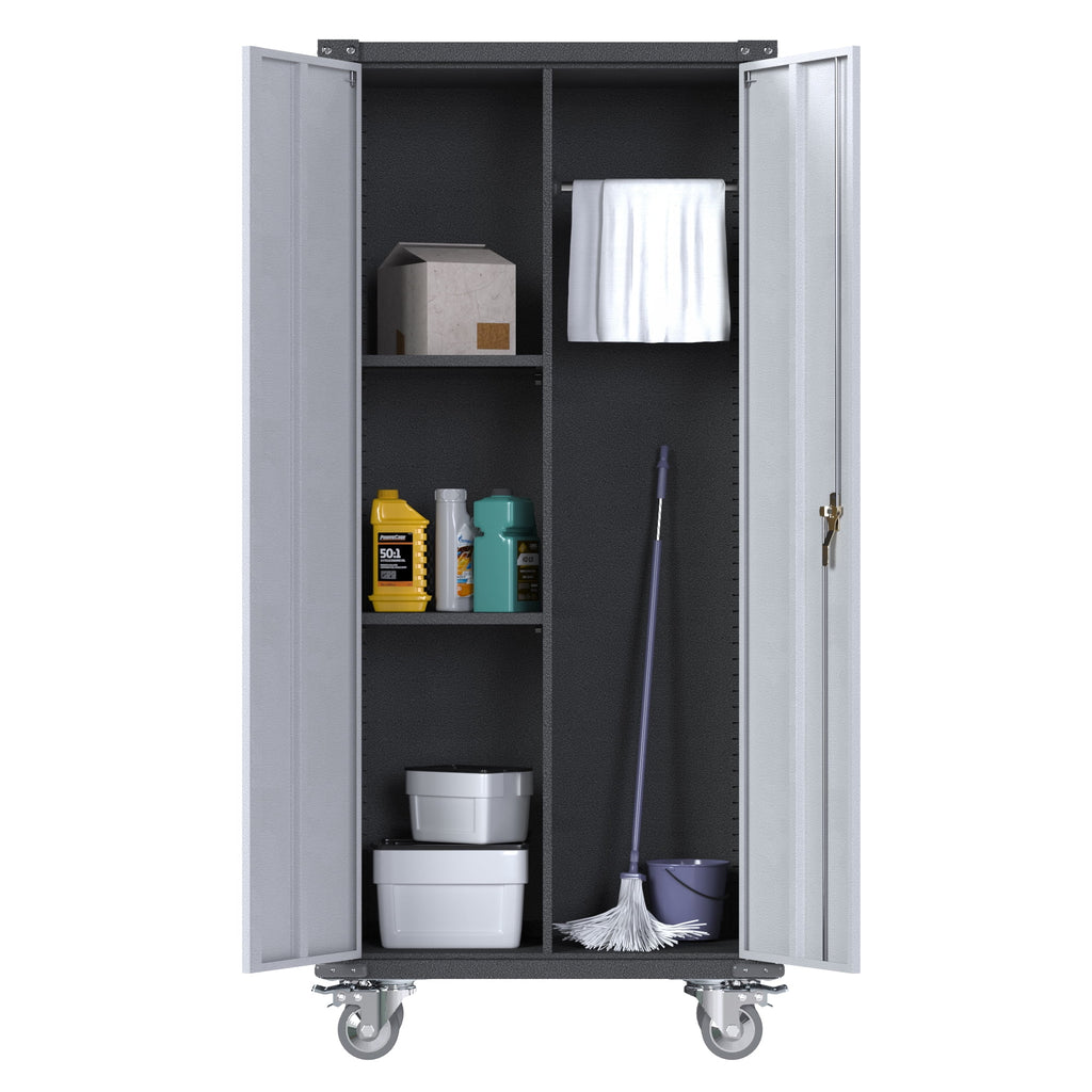 Metal Rolling Storage Cabinet with Hanging Rod S223