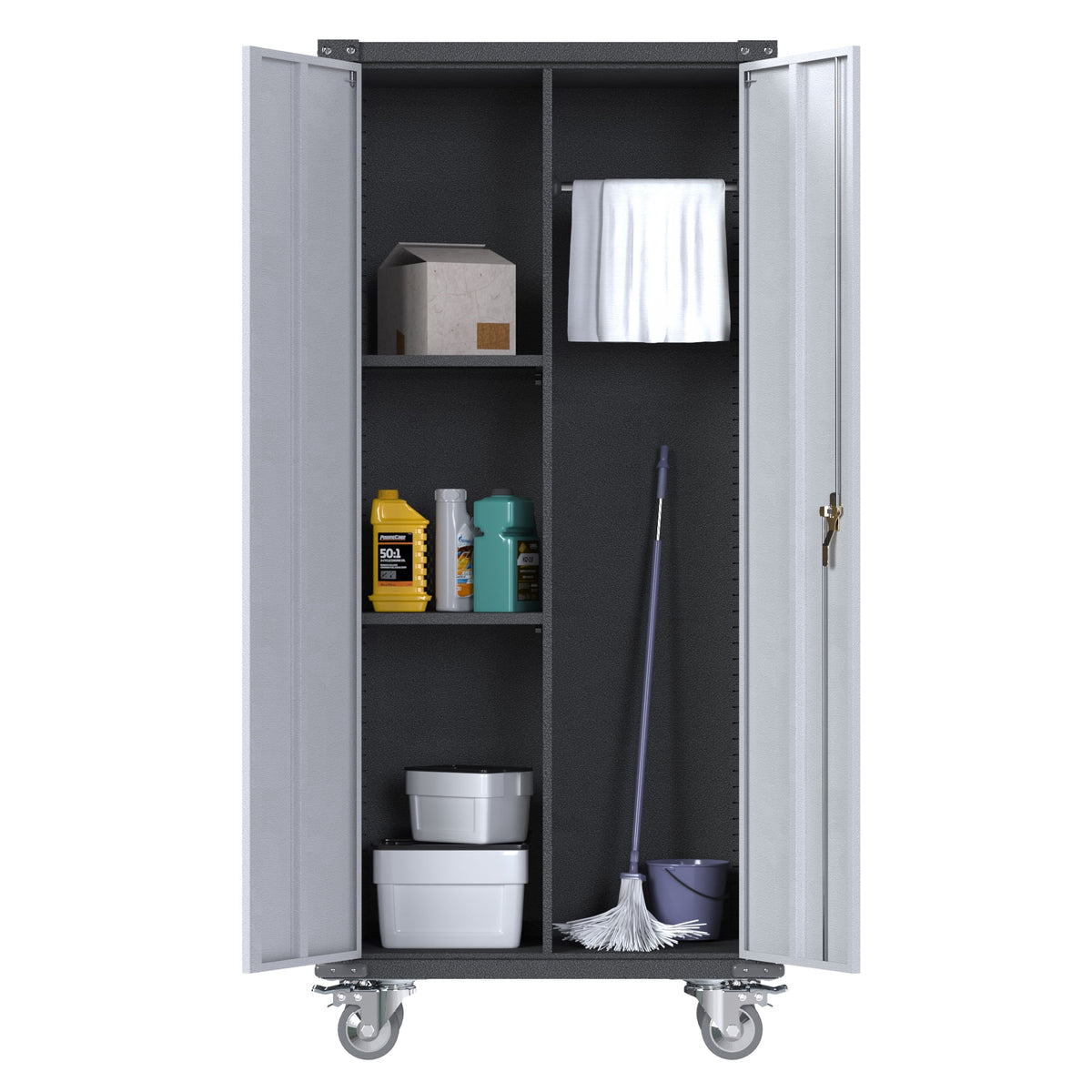 Metal Rolling Storage Cabinet with Hanging Rod S223