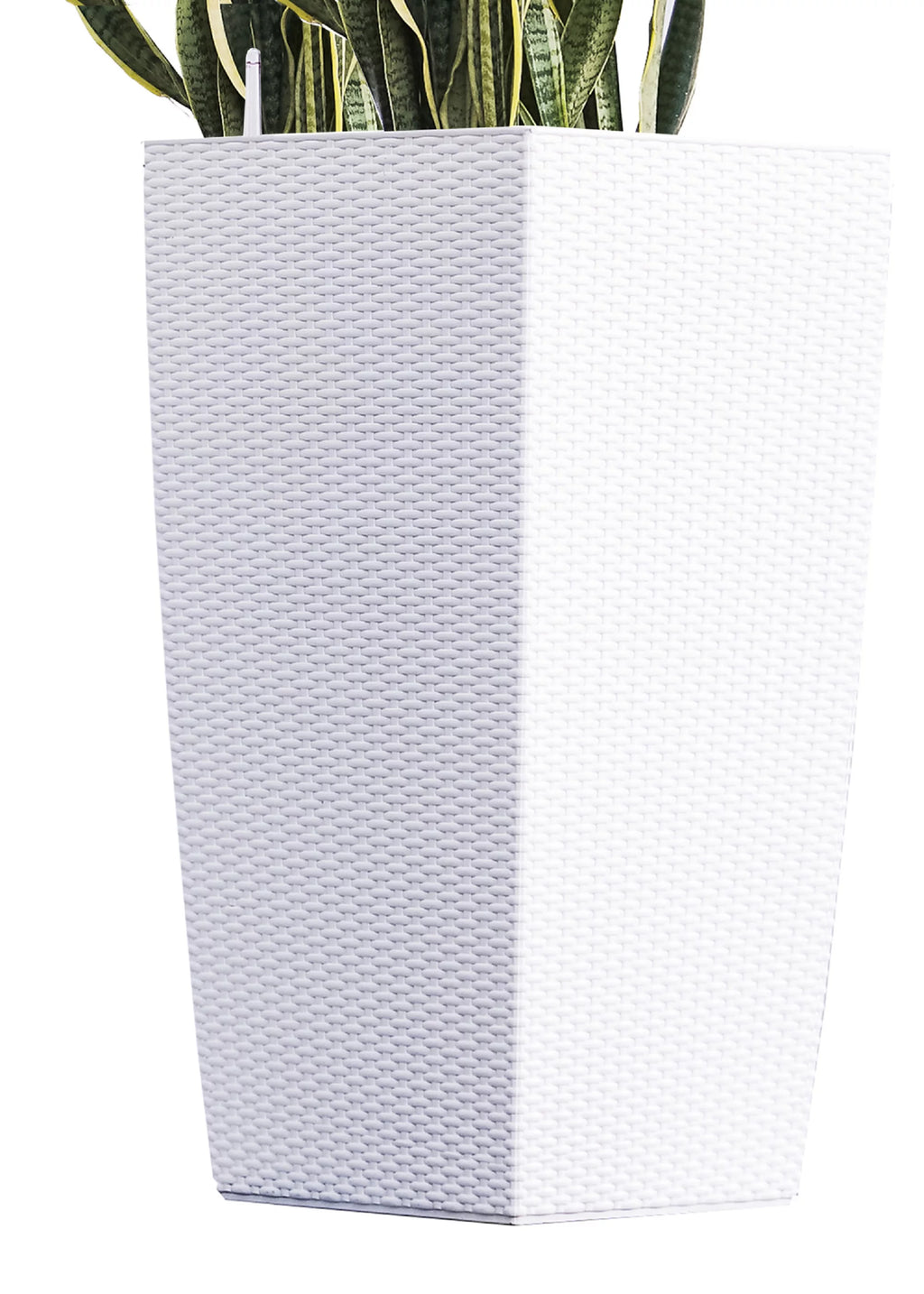30" White Rattan Self Watering Square Planter Pot J613