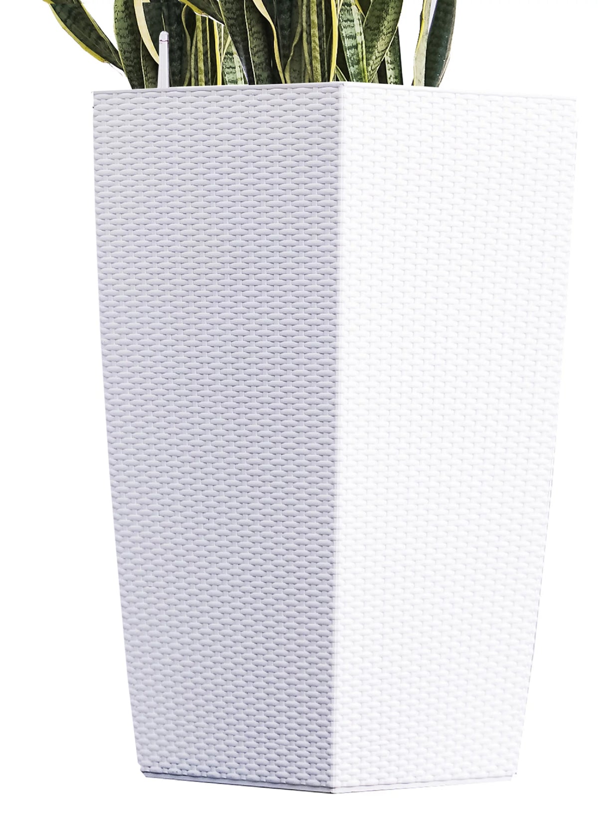 30" White Rattan Self Watering Square Planter Pot J613