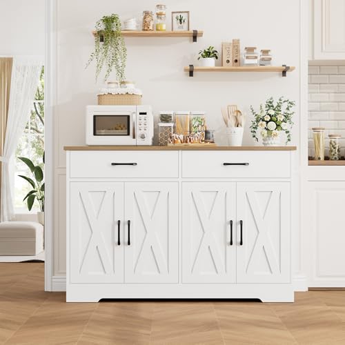 Black Rustic Brown Buffet Cabinet with Drawers and Shelves C267