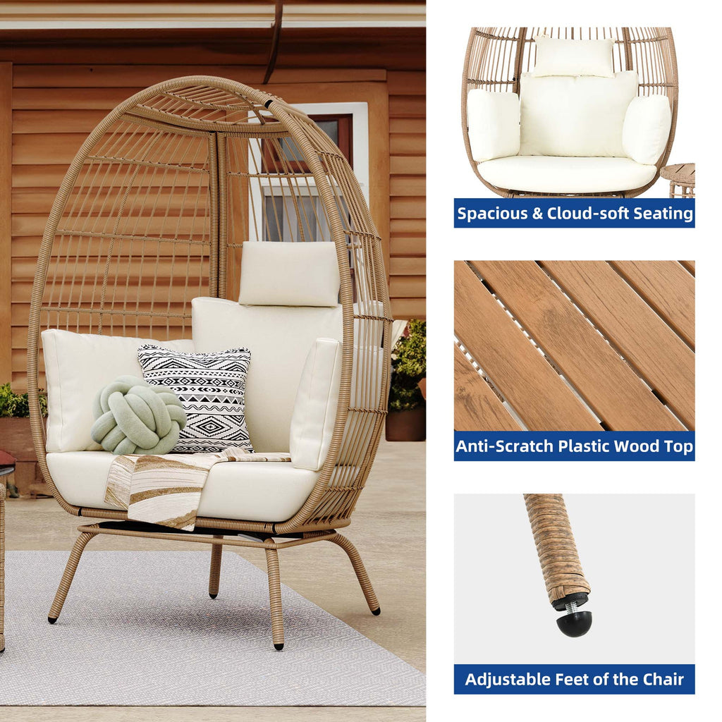 Beige Wicker Egg Chair with Cushions I1997