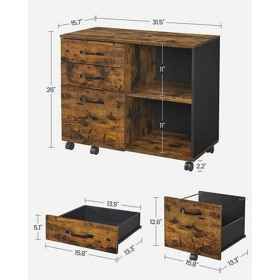 3 Drawer File Cabinet with Open Storage Shelves U79671
