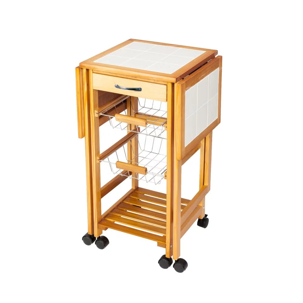 Portable Rolling Drop Leaf Kitchen Storage Trolley Cart R711
