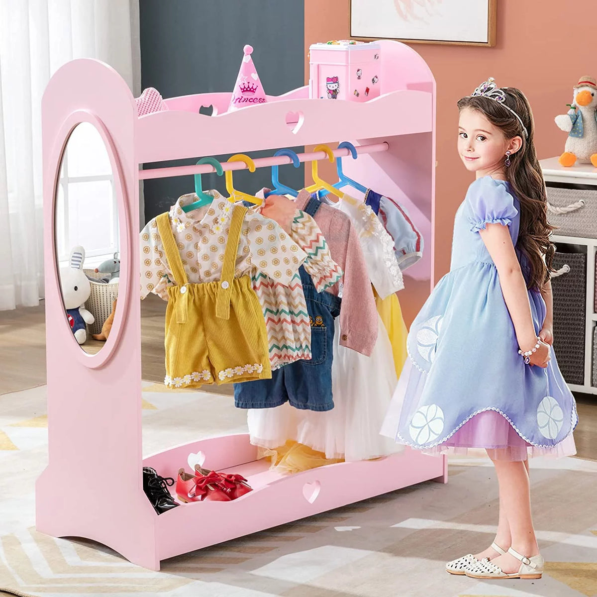 Kids Dress Up Storage Armoire Closet with Mirror A791