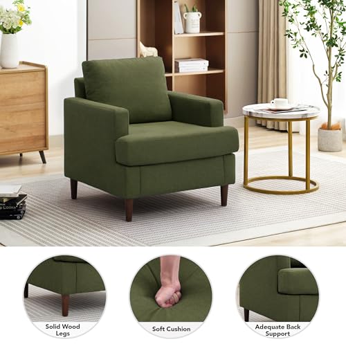 Mid-Century Linen Fabric Armchair with Wood Legs N2702