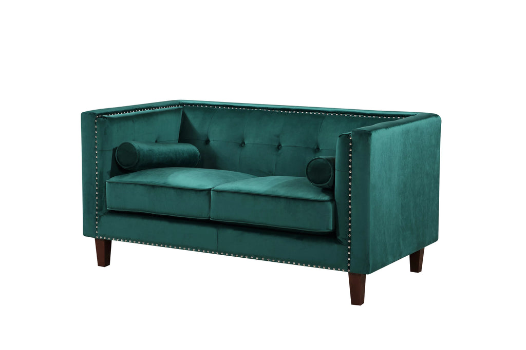 Green Velvet Tuxedo Arm Loveseat I97395