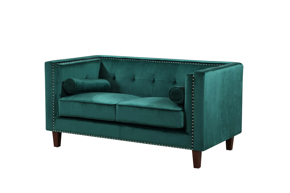 Green Velvet Tuxedo Arm Loveseat I97395