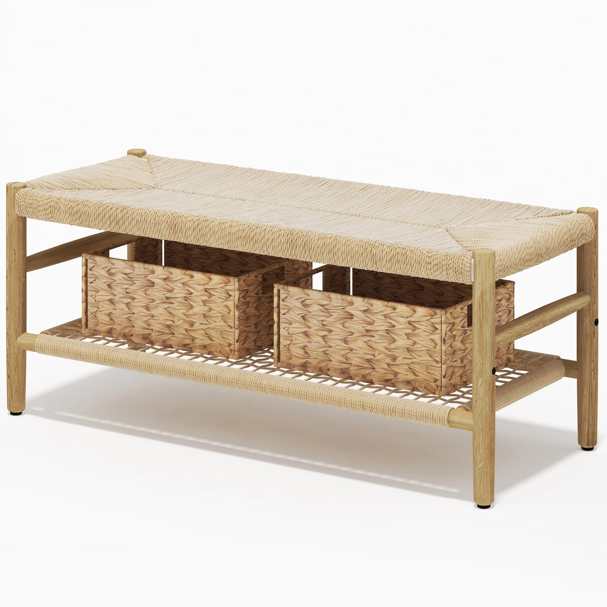 39 inch Rattan Storage Bench with 2 Baskets L52367