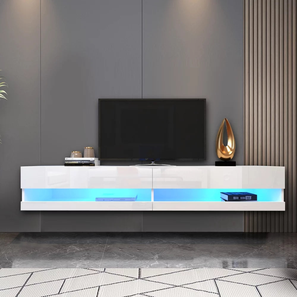 80" Wall Mounted Floating TV Stand with 20 Color LEDs White E41112