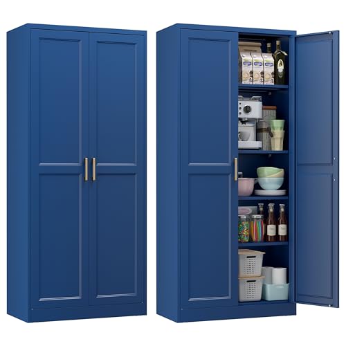 White 4 Adjustable Shelves Metal Pantry Cabinet N196108