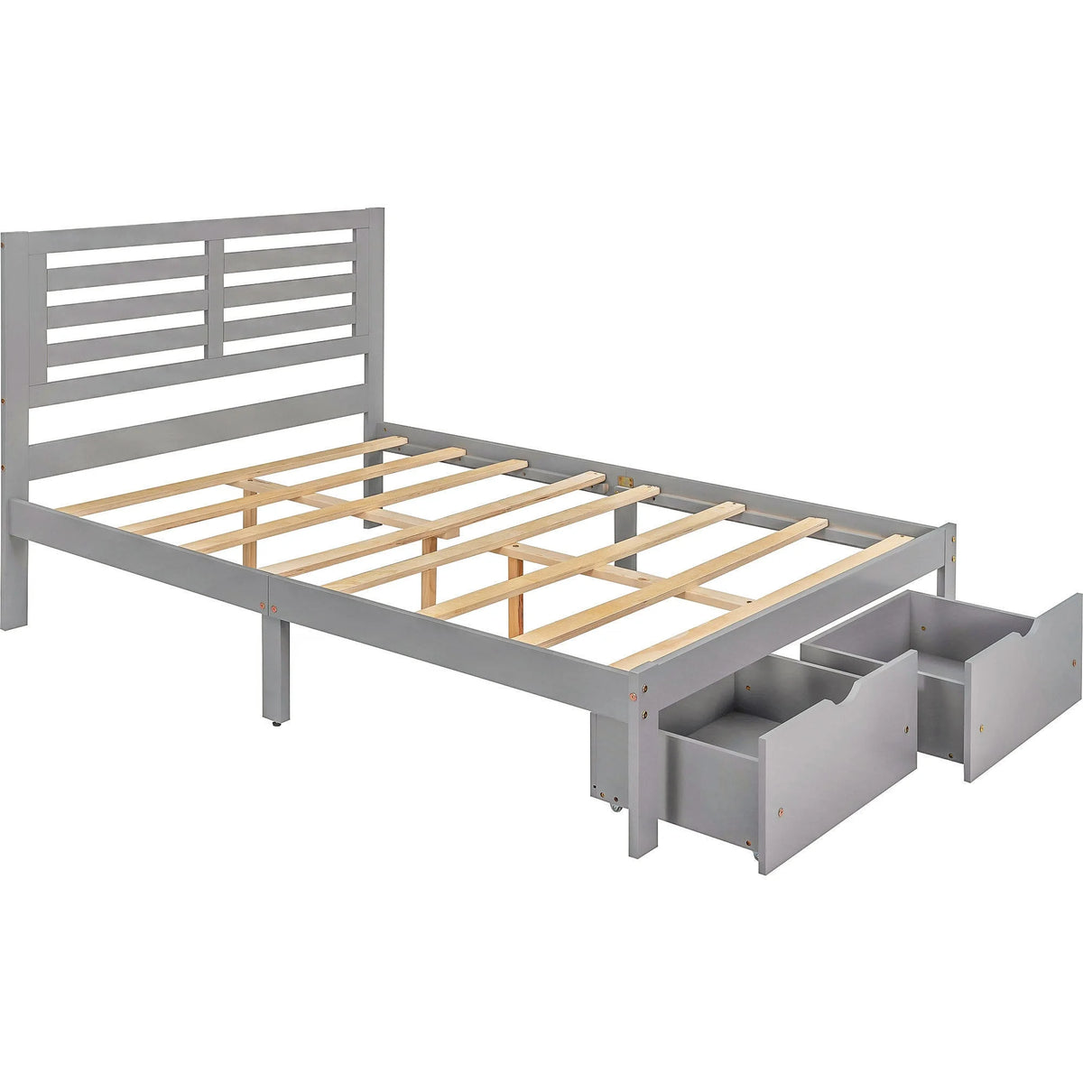 Full Size Platform Bed with Drawers Gray F3263